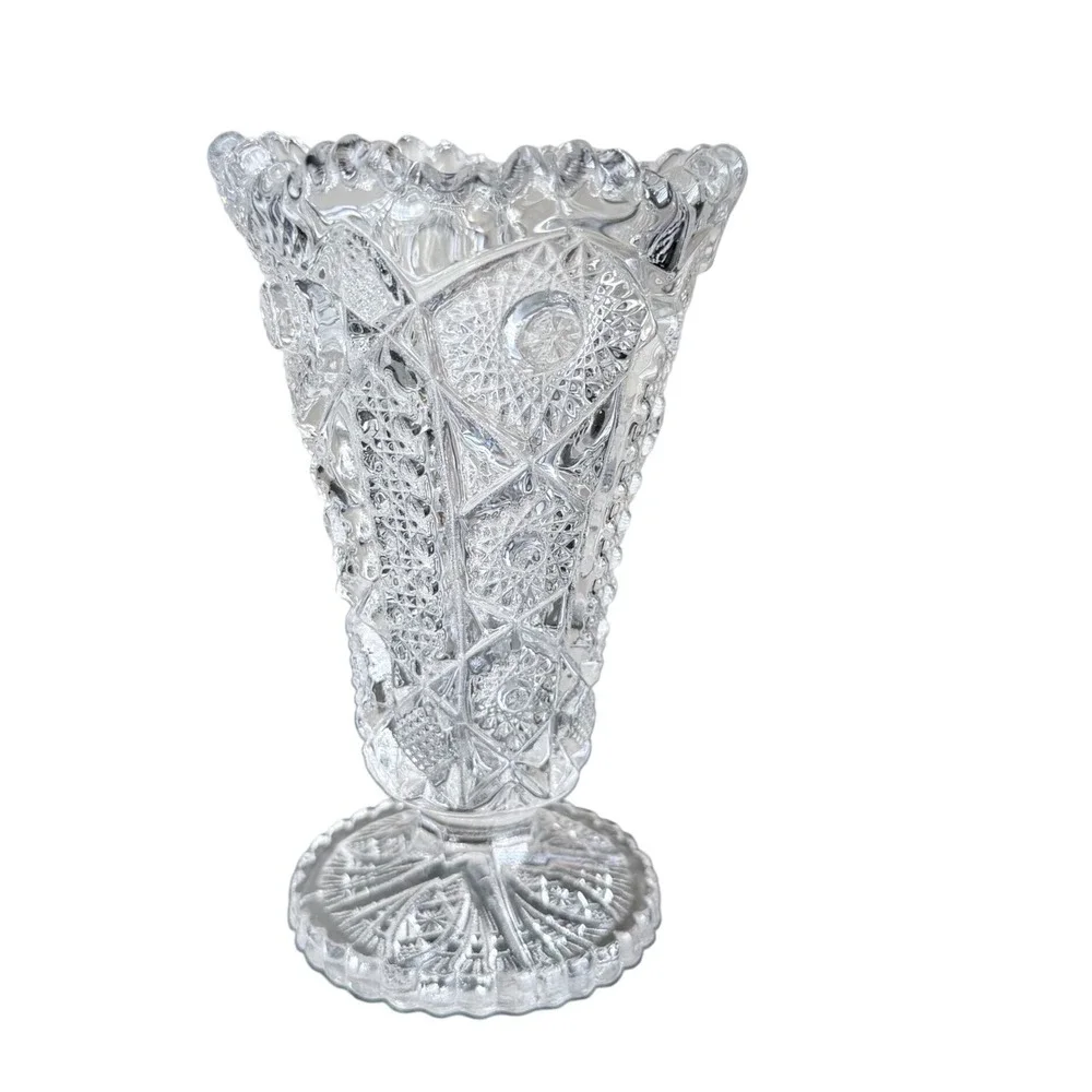 Imperial Glass Whirling Star EAPG Trumpet Vase Clear 6.75